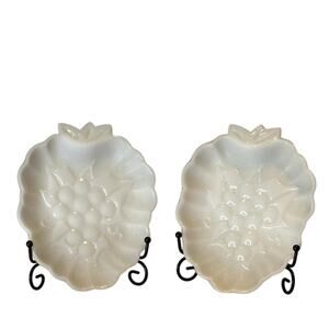 Vintage Hazel Atlas Set of 2 Grape Plates, White Milk Glass, EUC